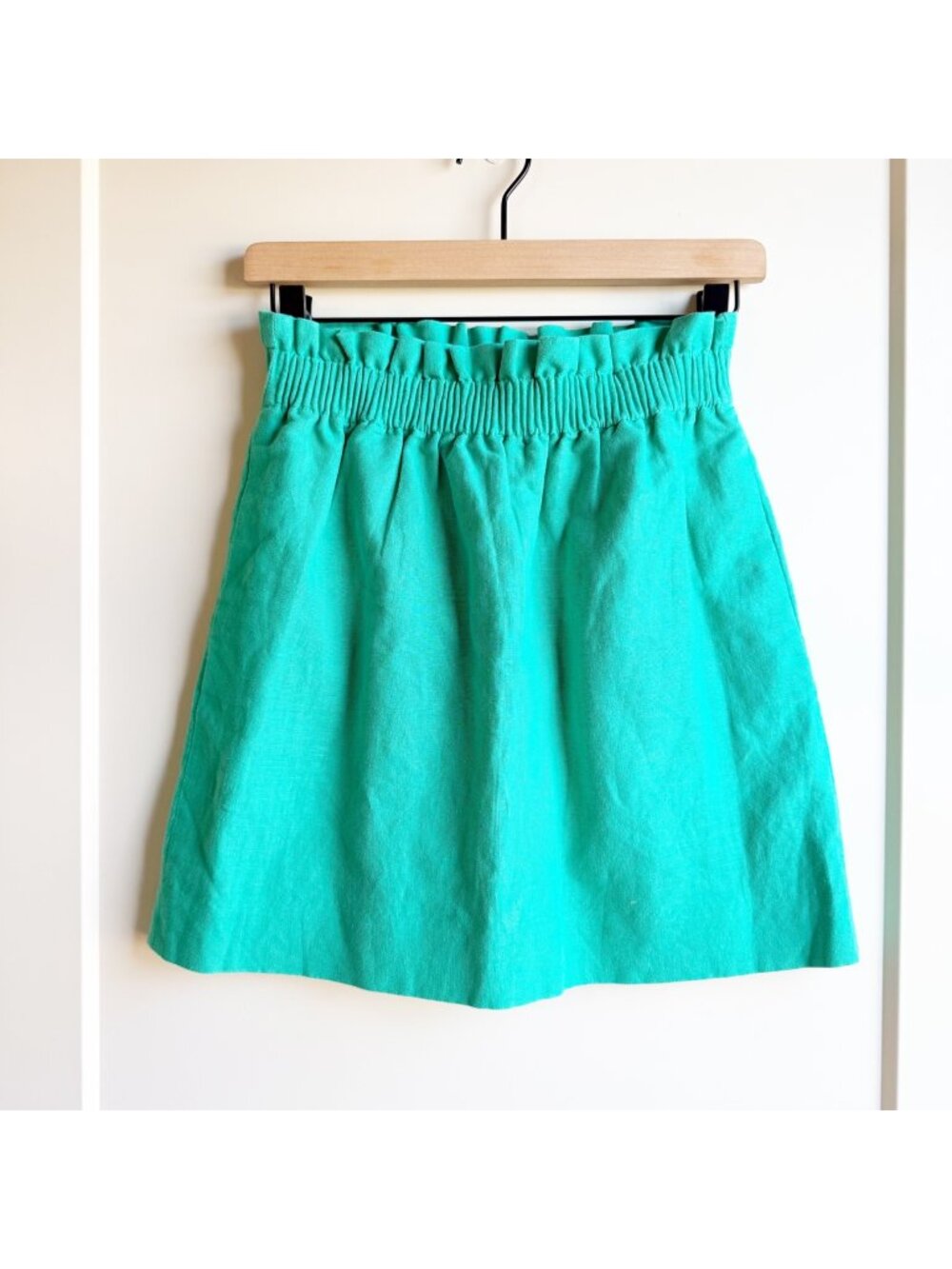 J. Crew Green Linen Cotton Blend Smocked Elastic Waist Skirt Womens Size 0